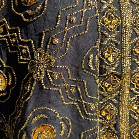 Vintage Nighy Vogue 100% Silk Hand-Beaded Jacket NWT Black & Gold Jacket Sz M - Picture 5 of 8